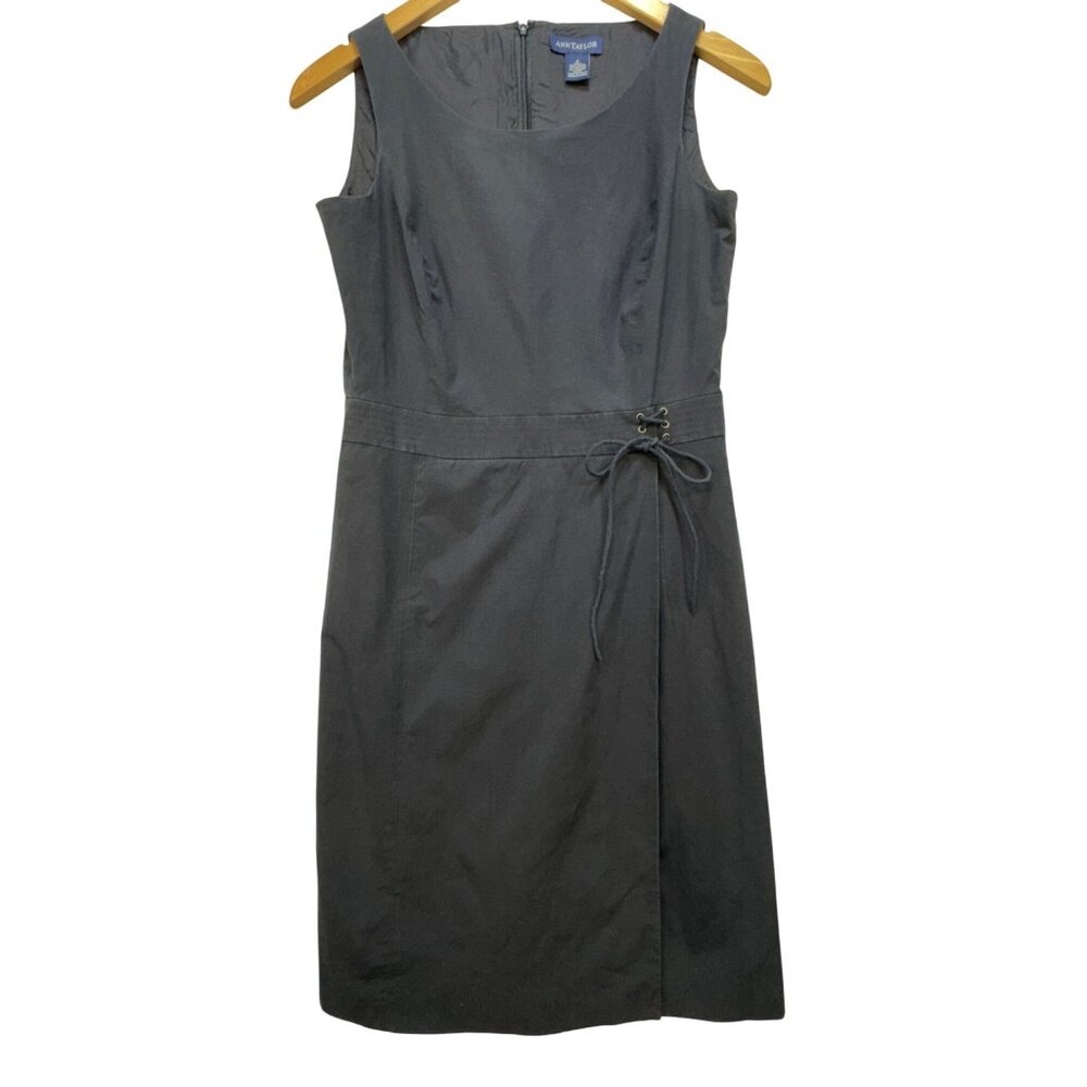 Ann Taylor Women's Sleeveless Wrap Sheath Dress Size 4 Dark Navy Mid-Length Busi
